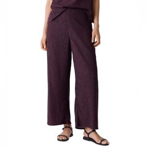 Eileen Fisher Crinkle Texture Plisse Wide Leg Ankle Pants in Blackberry